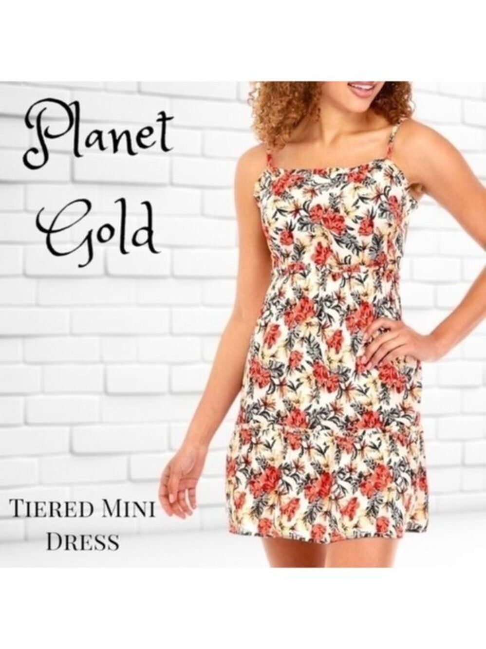 PLANET GOLD Jr’s Floral Printed Sleeveless Tiered Spaghetti Strap Minidress/XL